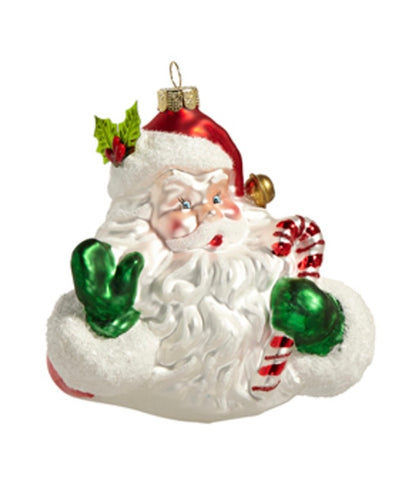 Raz Retro Santa with Candy Cane Glass Ornament