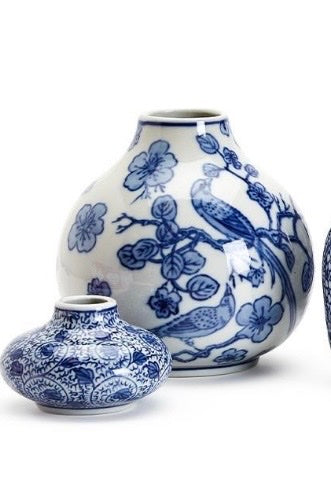 Two's Company Large Blue/White Vase with Bird