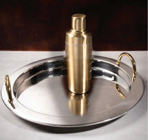 IHI Polished Stainless Steel Tray w/Gold Handles