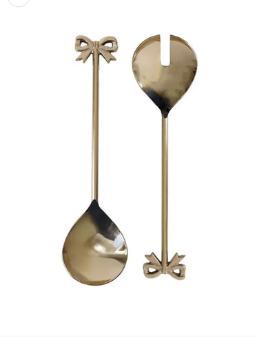 Mary Square Salad Server Boxed Set/ Gold Bows