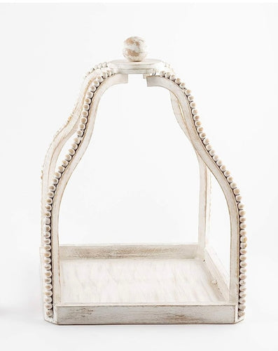 Mudpie Large White Wash Wood Beaded Lantern
