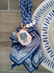 Oyster with Blue Hydrangea Napkin Ring