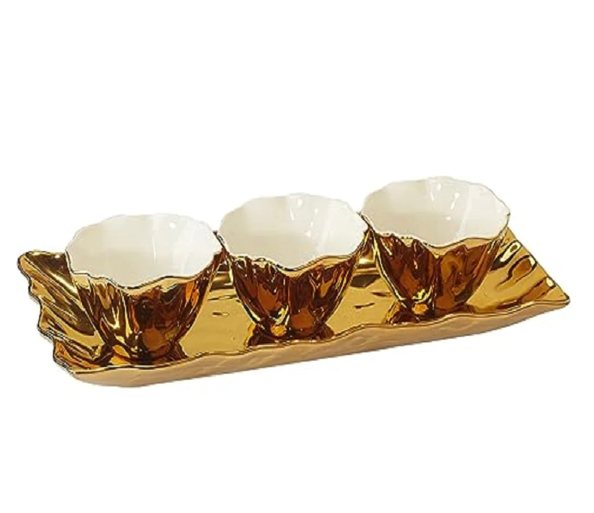 Certified International Gold Rectangle Tray w/Condiment Bowls (4 piece set)