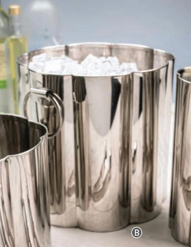 IHI Large Polished Stainless Steel Grooved Ice Bucket