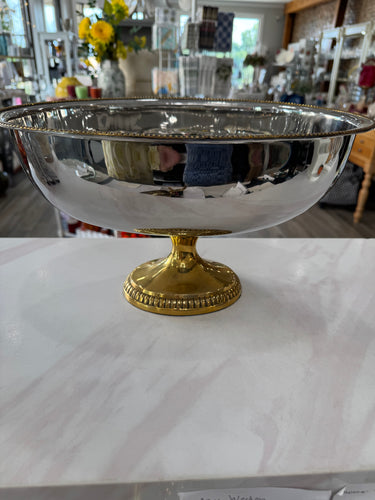 IHI Silver Oval Pedestal Bowl w/Gold Beaded Rim