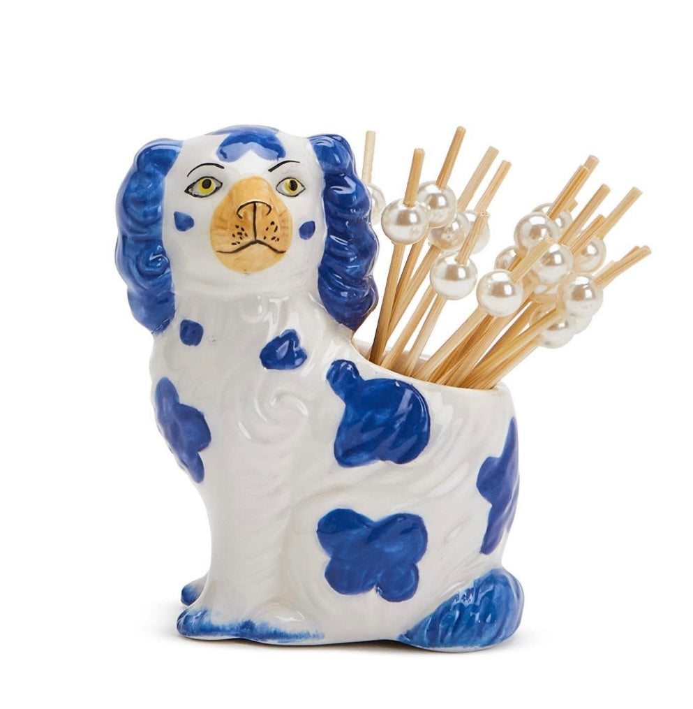 Staffordshire Dog Toothpick Holder w/ Toothpicks