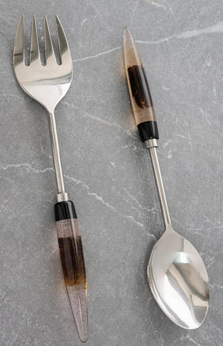 IHI Stainless Steel and Tortoise Handle Salad Server Set