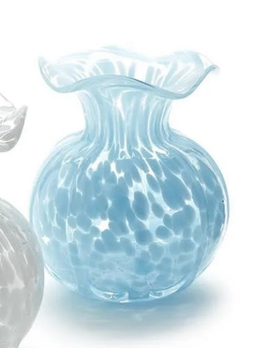 Two's Company Ruffled Edge Spotted Vase-Blue