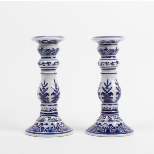 8 Oak Lane Blue Chinoiserie Small Candlestick Set (EN051SM)