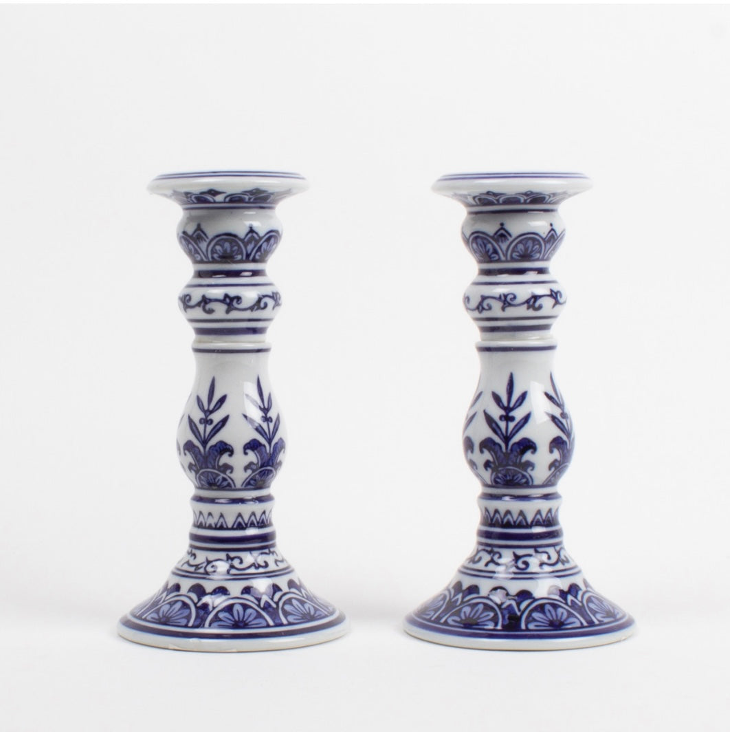 8 Oak Lane Blue Chinoiserie Small Candlestick Set (EN051SM)