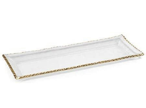 Zodax Rectangle Textured Glass Tray with Gold Jagged Edge