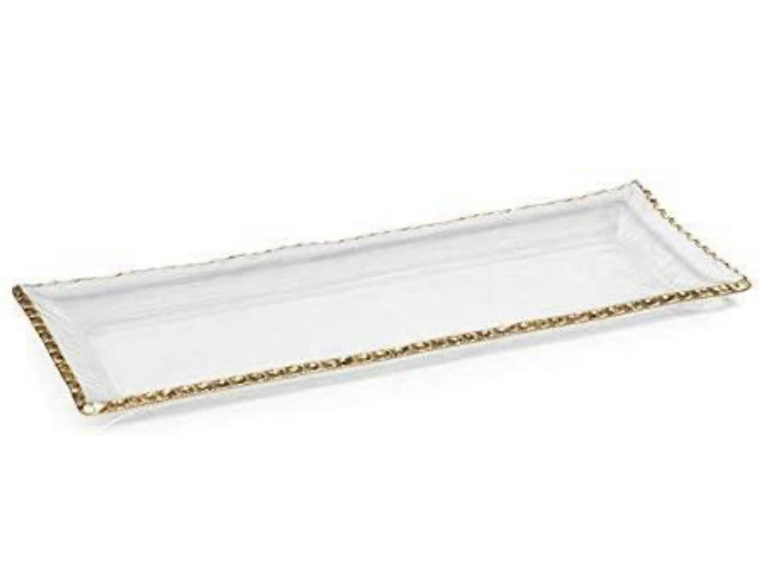 Zodax Rectangle Textured Glass Tray with Gold Jagged Edge