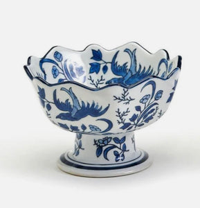 Two's Company Blue/white Footed Bowl