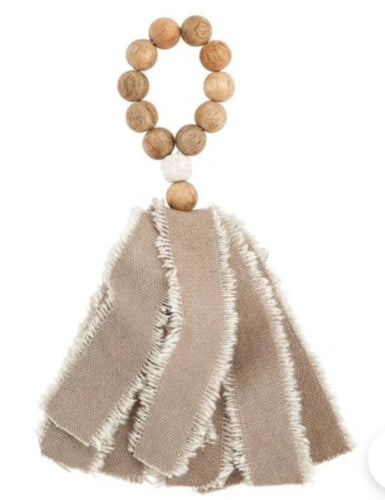Mudpie Tan Beaded Fringe Napkin Ring
