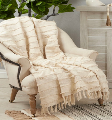 Saro Fringe Stripe Throw