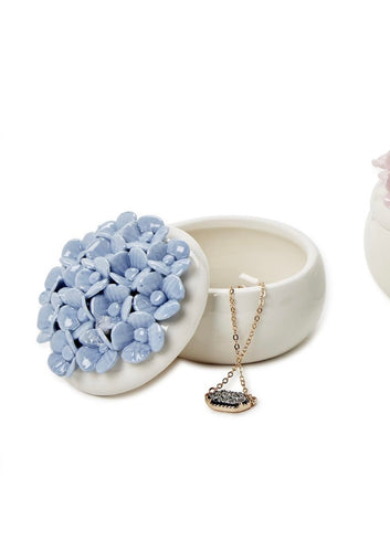 Two's Company Blue Hydrangea Jewelry Box with Lid