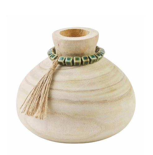 Mudpie Paulowina Wood Vase w/beads
