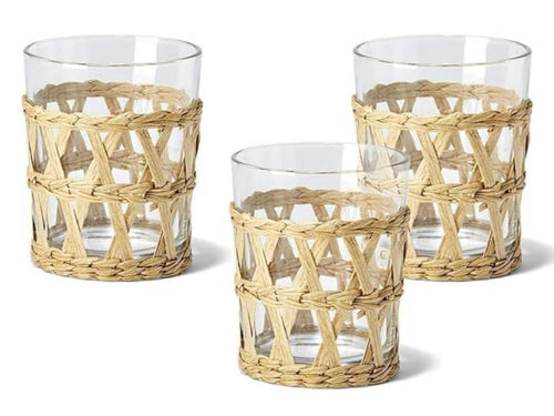 Two's Company Glass/wicker Double Old Fashioned