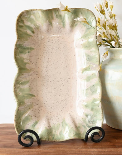 Etta B Ruffled Rectangle Dish- Matcha Latte