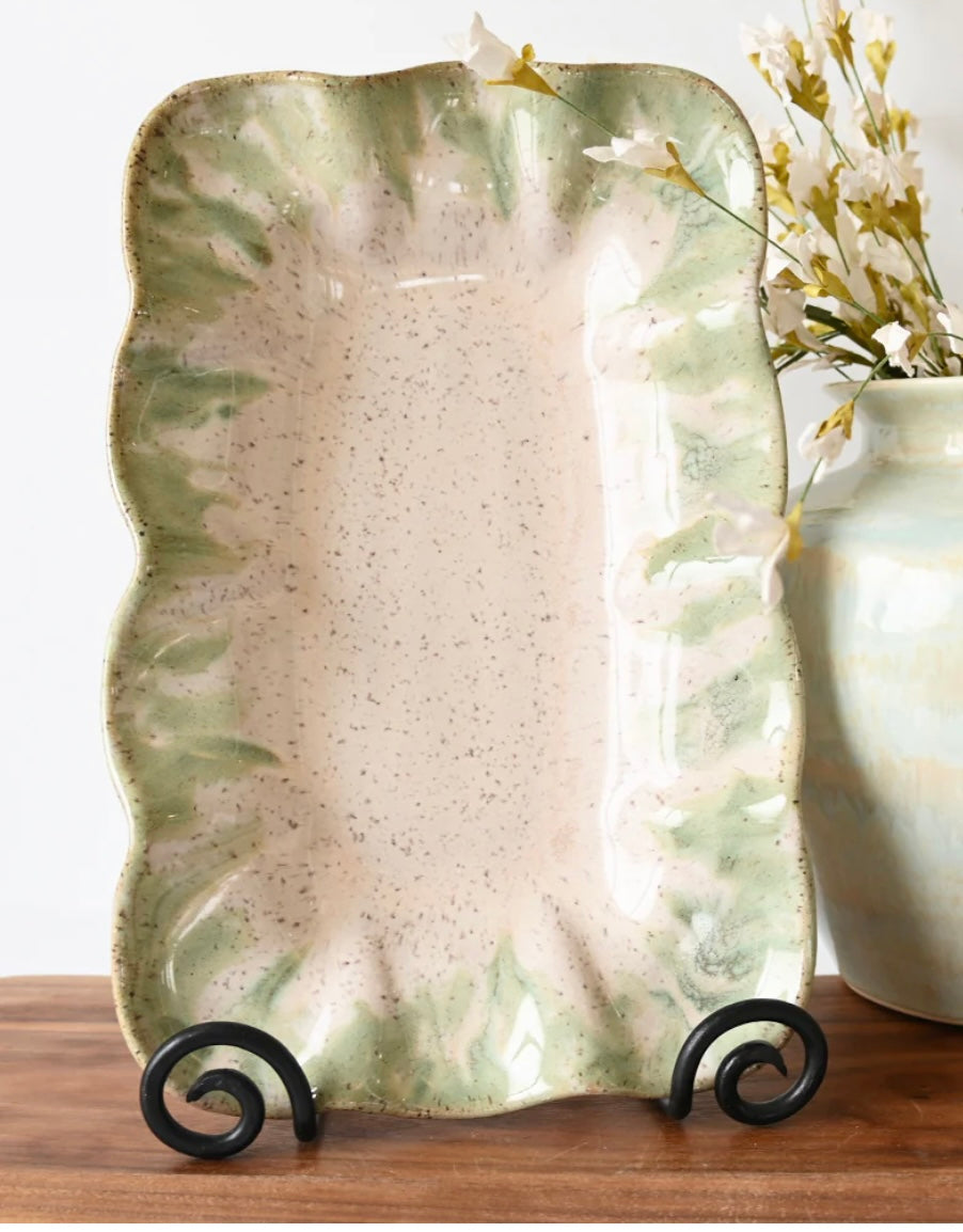 Etta B Ruffled Rectangle Dish- Matcha Latte