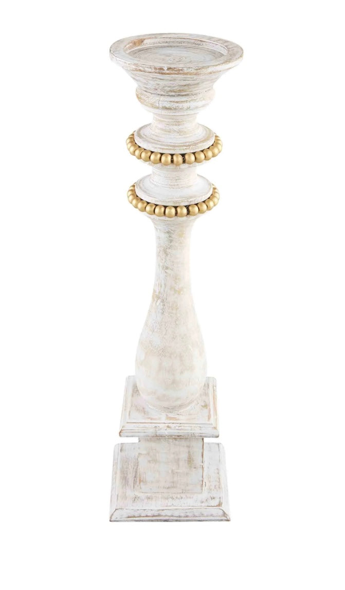 Mudpie Medium Beaded Candlestick (Gold/White)