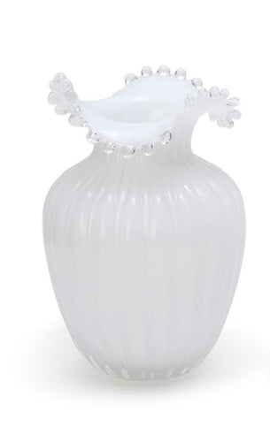 Two's Company Large Pearl White Glass Vase
