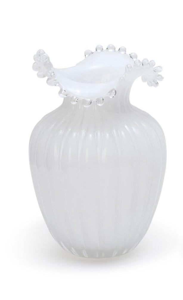 Two's Company Large Pearl White Glass Vase