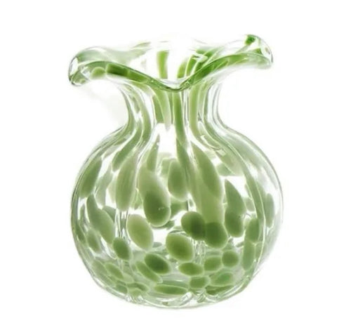 Two's Company Ruffled Spotted Vase-Green