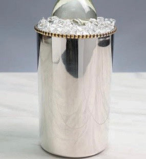 IHI Polished Stainless Steel Bottle Holder w/Gold Beaded Edge