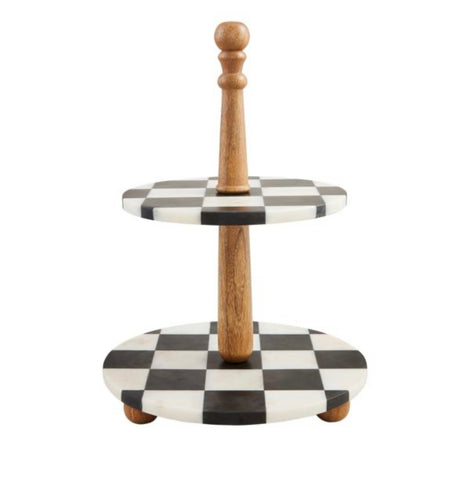 Mudpie Checkered Marble Tiered Server