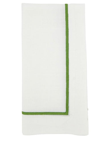 Saro White w/Green Embroidered Napkin Set/4