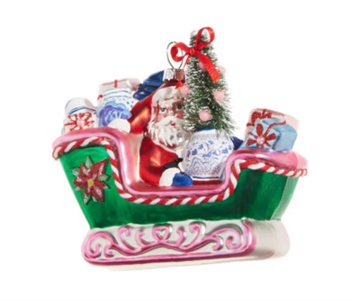 Raz Santa Chinoiserie Sleigh Ornament