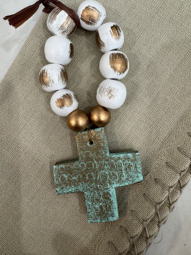 Turquoise White/Gold Beaded Napkin Ring
