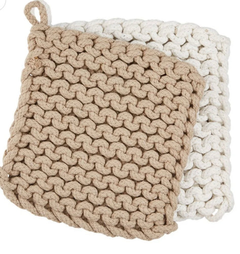 Mudpie Taupe & White Crochet Pot Holders