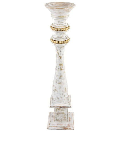 Mudpie Large Beaded Candlestick-Gold/White