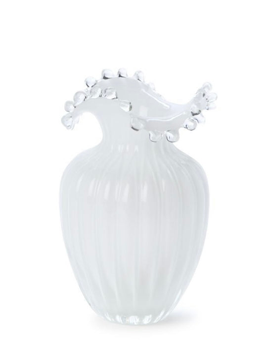 Two's Company Small Glass Pearl White Vase