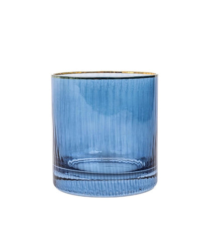 Mary Square Ribbed Double Old Fashion -Blue w/Gold Rim