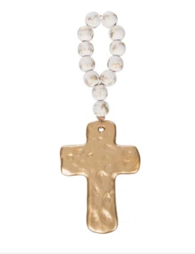 Oversized Wood Beads with Gold Cross