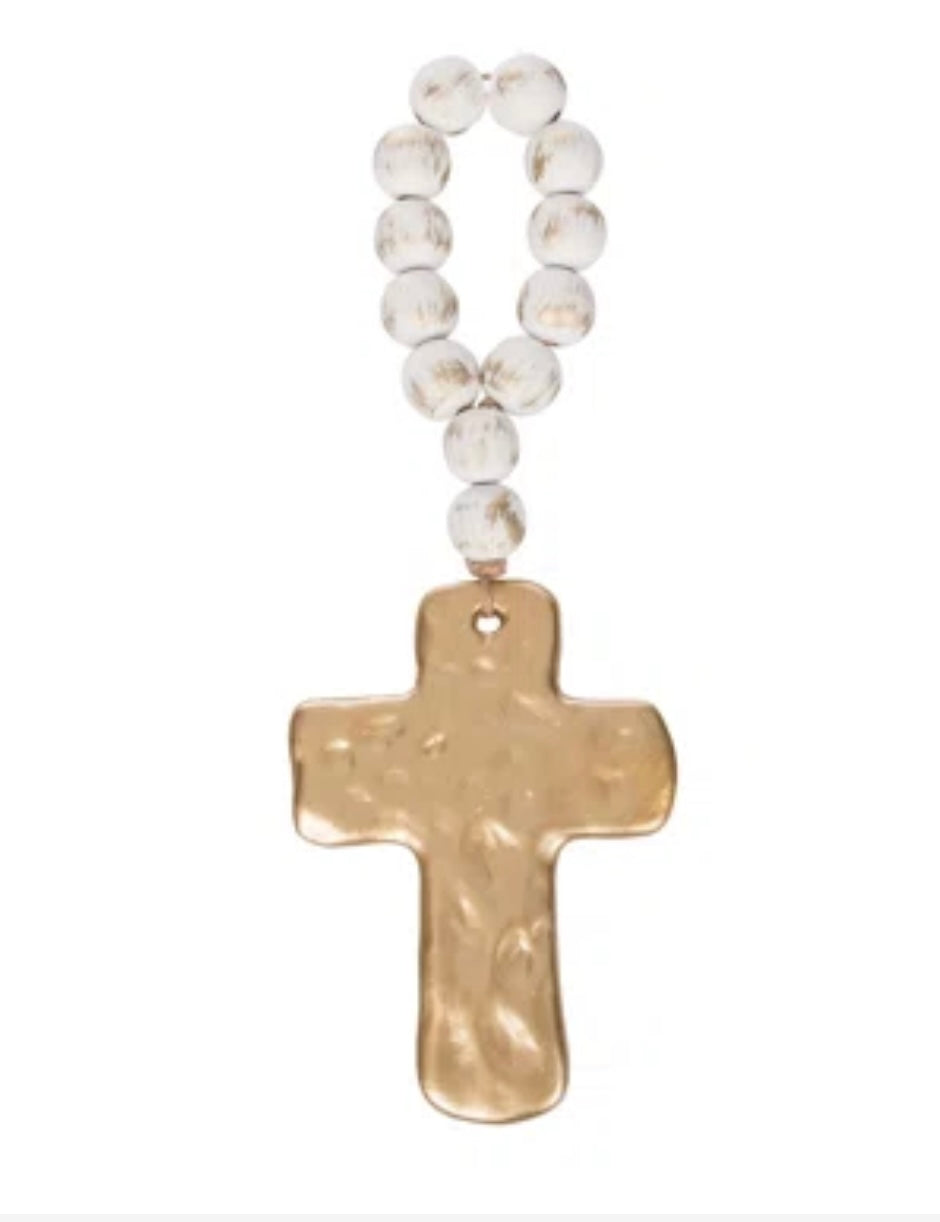 Oversized Wood Beads with Gold Cross