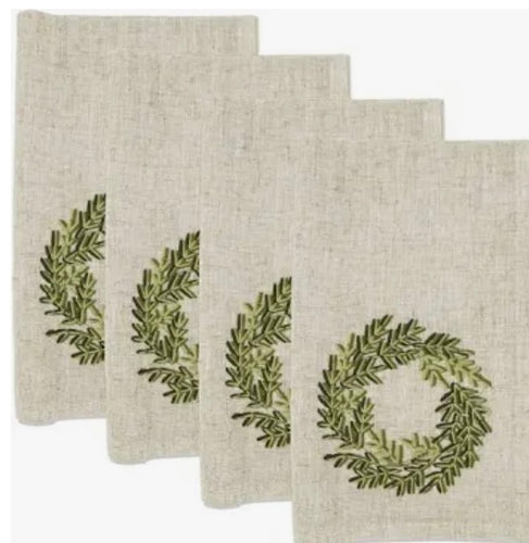 Saro Festive Wreath Embroidered Napkin/set4