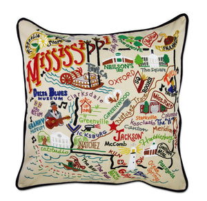 Mississippi Hand Embroidered Pillow - CatStudio