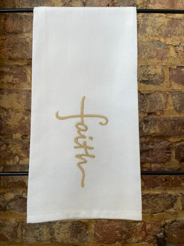 Hanging By a Thread Faith Embroidered Tea Towel