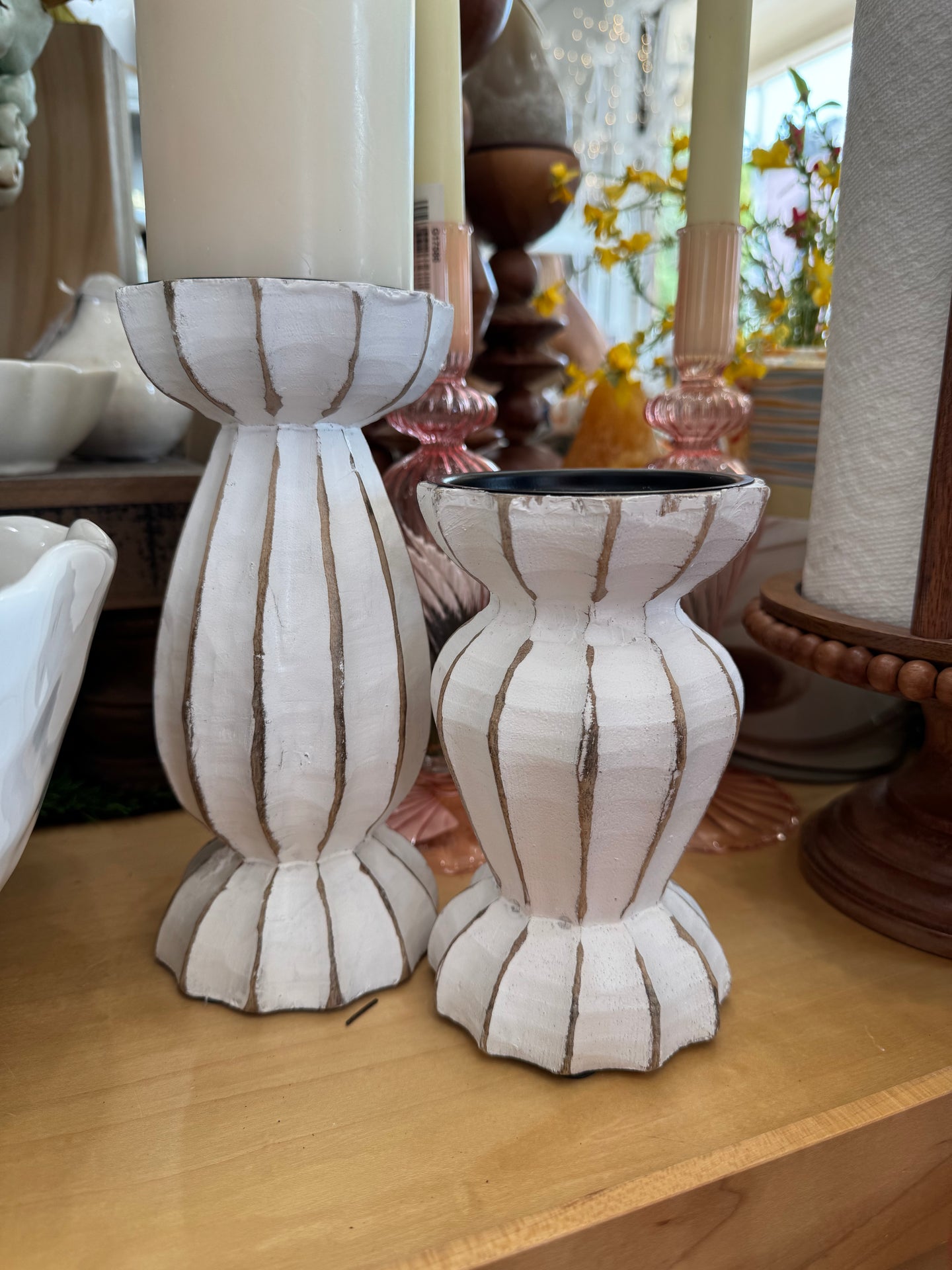 Set of Whitewashed Candleholders