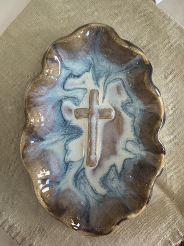 Tab Oval Cross Plate-Blues