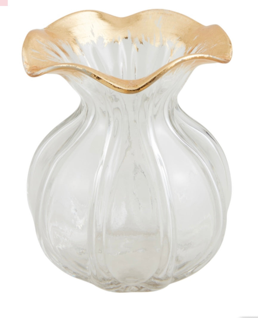 Mudpie Small Ruffled Gold Edge Vase