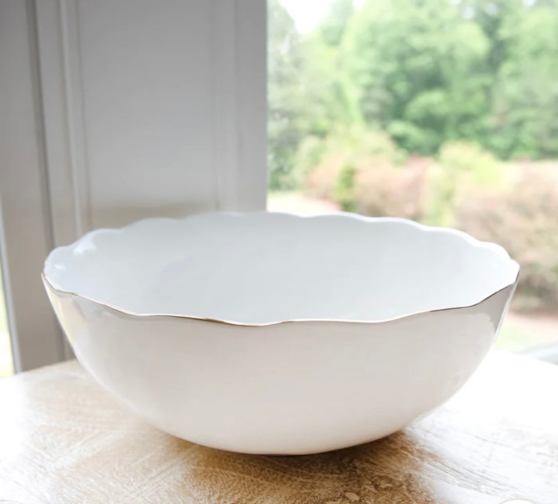 Mary Square Large Serving Bowl w/ Gold Rim