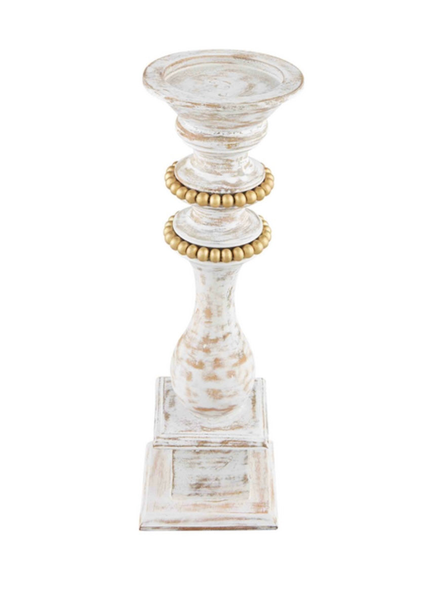 Mudpie Small Beaded Candlestick-Gold/White