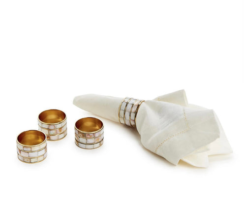 Two's Company Brass & Mother of Pearl Napkin Ring Set
