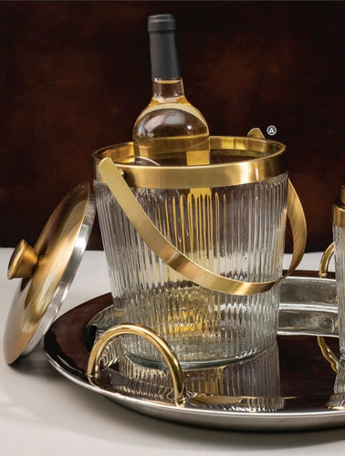 IHI Fluted Glass Ice Bucket w/Gold Lid & Handle