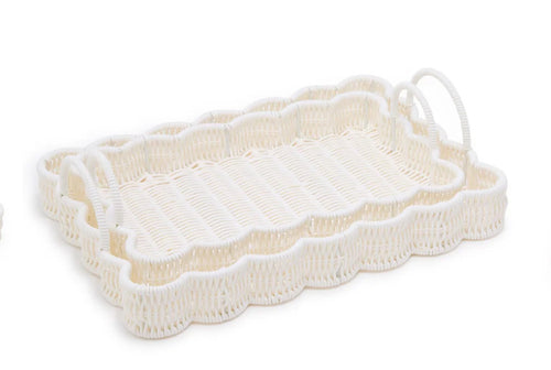 Two's Company Large White Wicker Tray